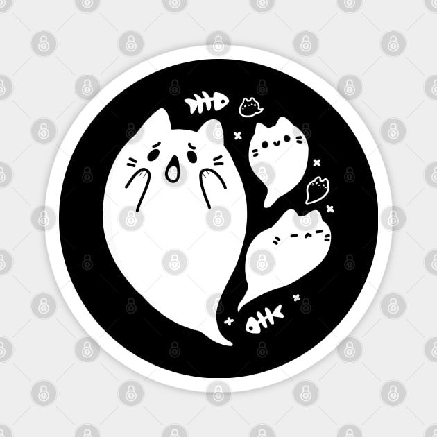 Halloween Ghost Cat Minimal White Magnet by vooolatility